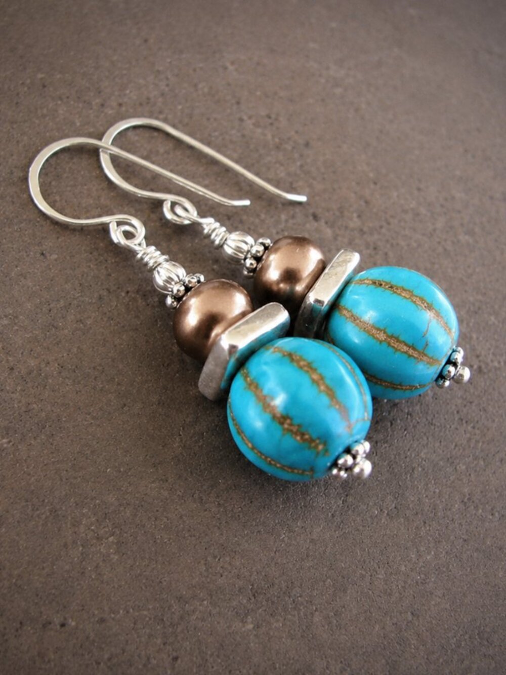 Western Turquoise Earrings Sterling Silver Magnesite Southwest Boho Dangle - Picture 5 of 8